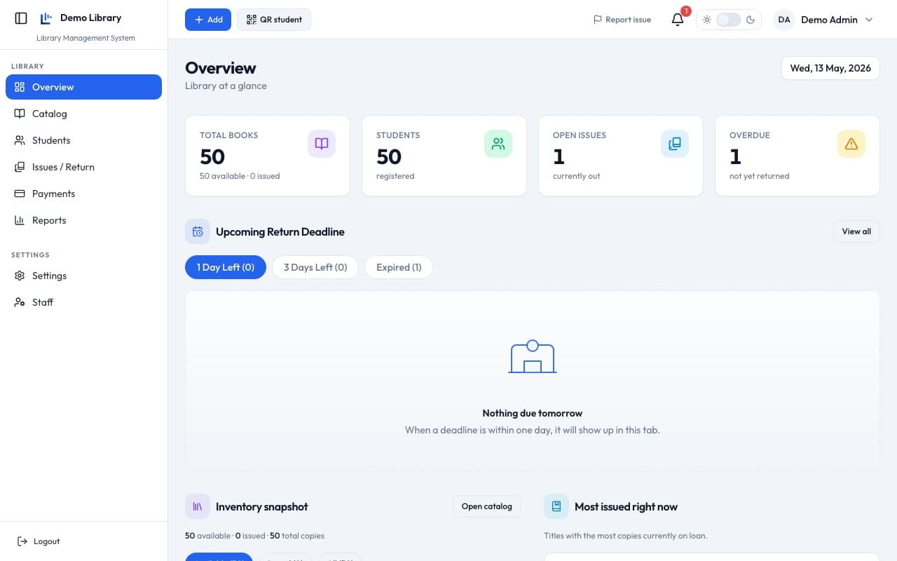 CollegeLibrary dashboard